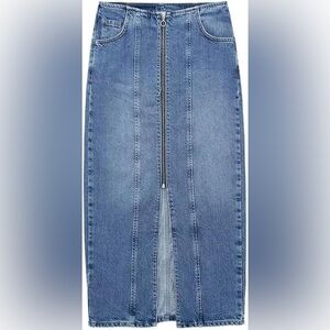 Zara - Blue Denim Skirt with Front Zipper